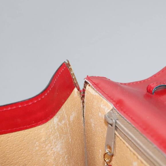 CELINE Clutch Bag Leather Red Gold Auth 92873